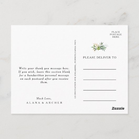 Elegante Olijf groen bruiloft dank u Briefkaart (Achterkant)