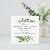 Elegante Olijf groen Vierkant bruiloft uitnodiging (Staand voorkant)