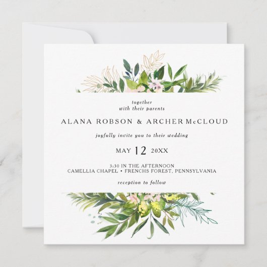 Elegante Olijf groen Vierkant bruiloft uitnodiging (Voorkant)