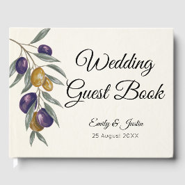 Elegante olijf trouw uitnodigingsboek gastenboek