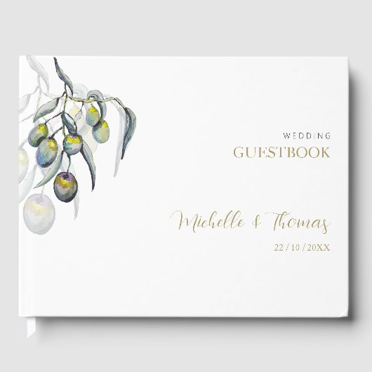 Elegante Olijf Waterverf Illustratie Gastenboek (Voorkant)
