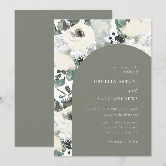 Elegante Olijf Waterverf Ivoor Bloemenboog bruilof Kaart (Voorkant / Achterkant)