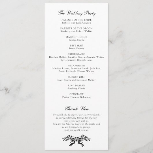 Elegante Olijfblad Crest Trouwdag Vintage Programmakaart (Achterkant)