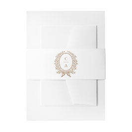 Elegante Olijfblad Krans Trouw Monogram Uitnodigingen Wikkel