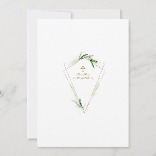 Elegante olijfbladeren Gouden Jongen Eerste Heilig Kaart (Achterkant)