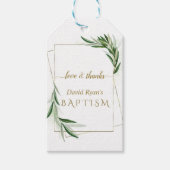 Elegante olijfbladeren Gouden Jongensdoop    Cadeaulabel (Voorkant)