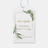 Elegante olijfbladeren Gouden Jongensdoop    Cadeaulabel (Achterkant)