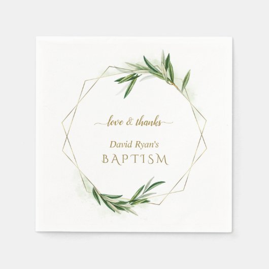 Elegante olijfbladeren Gouden Jongensdoop    Servet (Voorkant)