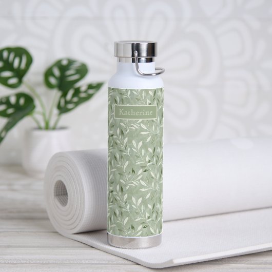 Elegante olijfbladeren patroon aangepaste naam waterfles (Yoga (Gedraaid) )
