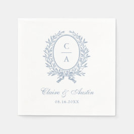 Elegante olijfbladkrans vintage trouwen blauw servet