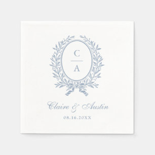 Elegante olijfbladkrans vintage trouwen blauw servet