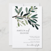 Elegante olijfboom tak minimalistische bruiloft kaart (Voorkant)