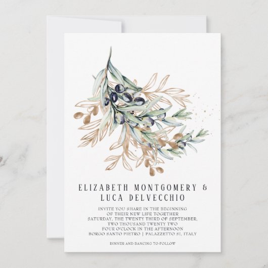 Elegante olijfgaard | Boho botanische uitnodiging (Voorkant)