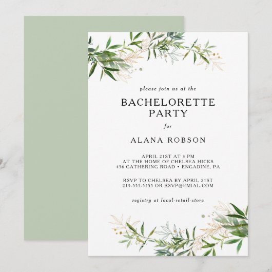 Elegante Olijfgroen Bachelorette Party Invitati Kaart (Voorkant / Achterkant)