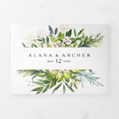 Elegante Olijfgroen Bruiloft Alles In Een Drievoud Drieluik Uitnodiging (Cover)