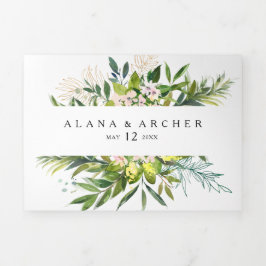 Elegante Olijfgroen Bruiloft Alles In Een Drievoud Drieluik Uitnodiging