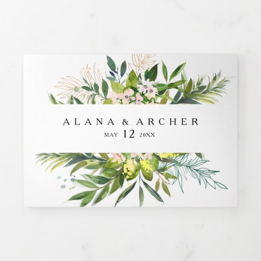 Elegante Olijfgroen Bruiloft Alles In Een Drievoud Drieluik Uitnodiging (Cover)