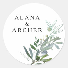 Elegante Olijfgroen Bruiloft Envelop Afdichtingen Ronde Sticker