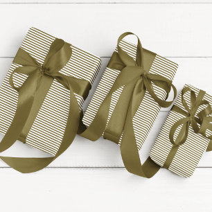 Elegante Olijfgroen en Wit Dun Gestreept Cadeaupapier