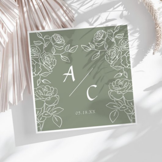 Elegante Olijfgroen Franse Rozen bruiloft Servet