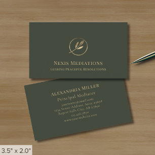 Elegante Olijfgroen Gold Leaf Logo Visitekaartje