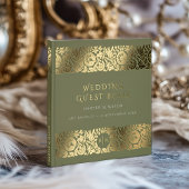 Elegante Olijfgroen & Goud Bloemen Huwelijk Gastenboek