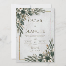 Elegante Olijfgroen Goud Frame Marmeren Huwelijk Kaart