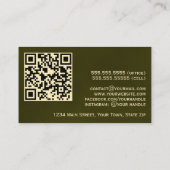 Elegante Olijfgroen & Goud Professionele QR Code Visitekaartje (Achterkant)