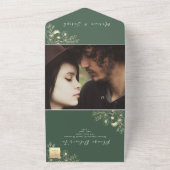 Elegante Olijfgroen Gouden bruiloft All In One Uitnodiging (Buitenkant)