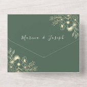 Elegante Olijfgroen Gouden bruiloft All In One Uitnodiging (Achterkant)