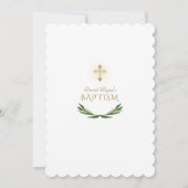Elegante Olijfgroen Gouden Kruis Doop Kaart (Achterkant)