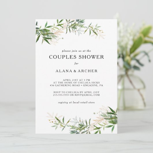Elegante Olijfgroen Koppels Douche uitnodiging (Staand voorkant)