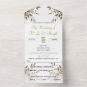 Elegante Olijfgroen & Witte Bloemen Hoek Trouwen All In One Uitnodiging (Binnen)