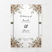 Elegante Olijfgroen & Witte Bloemen Hoek Trouwen Drieluik Uitnodiging (Cover)