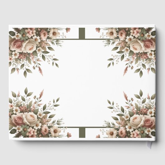 Elegante Olijfgroen & Witte Bloemen Hoek Trouwen Gastenboek (Achterkant)