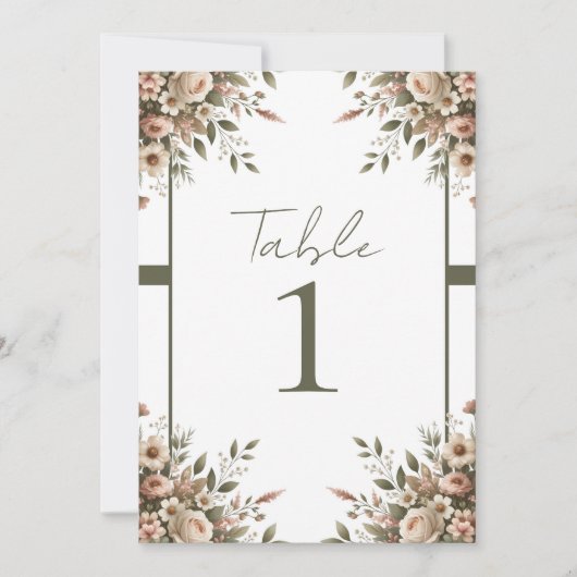 Elegante Olijfgroen & Witte Bloemen Hoek Trouwen Kaart (Voorkant)