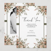 Elegante Olijfgroen & Witte Bloemen Hoek Trouwen Kaart (Voorkant / Achterkant)