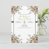 Elegante Olijfgroen & Witte Bloemen Hoek Trouwen Kaart (Staand voorkant)