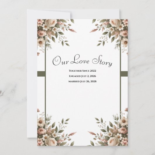 Elegante Olijfgroen & Witte Bloemen Hoek Trouwen Kaart (Achterkant)