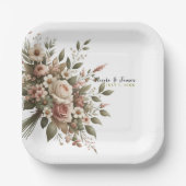 Elegante Olijfgroen & Witte Bloemen Hoek Trouwen Papieren Bordje (Voorkant)