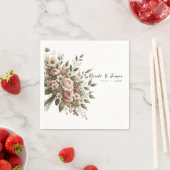 Elegante Olijfgroen & Witte Bloemen Hoek Trouwen Servet (Insitu)