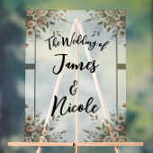 Elegante Olijfgroen & Witte Bloemen Trouwbord Acryl Bord (Neutraal)