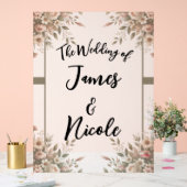 Elegante Olijfgroen & Witte Bloemen Trouwbord Acryl Bord (Huwelijk)