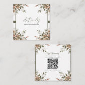 Elegante Olijfgroen & Witte Bloemen Trouwdetails Vierkante Visitekaartje (Voorkant / Achterkant)