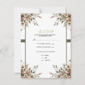 Elegante Olijfgroen & Witte Bloemhoek RSVP Kaart (Voorkant)