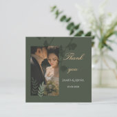 Elegante olijfgroene aanpasbare trouwkaart  bedankkaart (Staand voorkant)