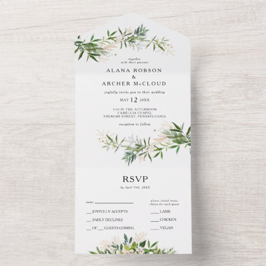 Elegante olijfgroene afdichting en verzend all in one uitnodiging (Binnen)