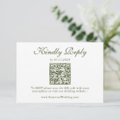 Elegante olijfgroene bloemencode QR Code bruiloft RSVP Kaartje (Staand voorkant)