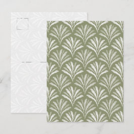 Elegante olijfgroene bloemenschelprand kunstansich briefkaart