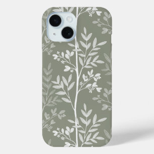 Elegante olijfgroene bloemensilhouet iPhone 15 case